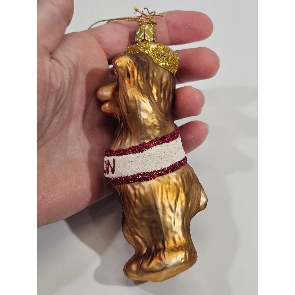 Inge-Glas Berlin Bear Glass Christmas Ornament Gold Glitter Sash Germany NEW